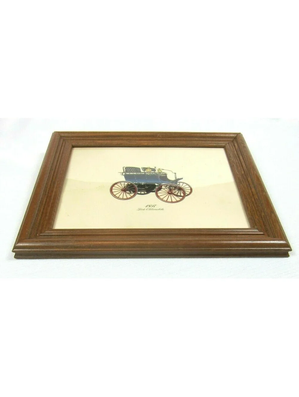 1897 First Oldsmobile Antique Auto Lithograph Print 12x10 Wood Framed in Glass